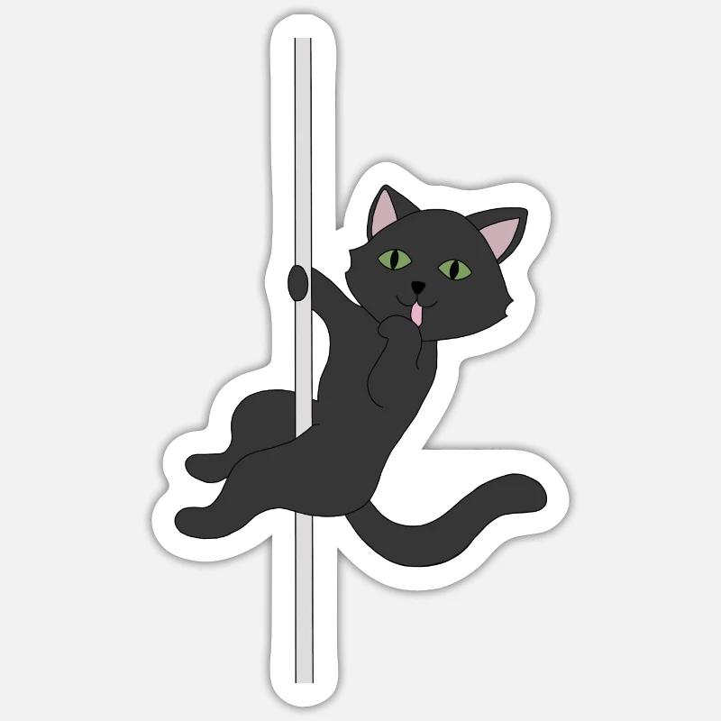 Chat noir chat noir pole dance meow - Sticker taille S (10 x 10 cm) - blanc mat