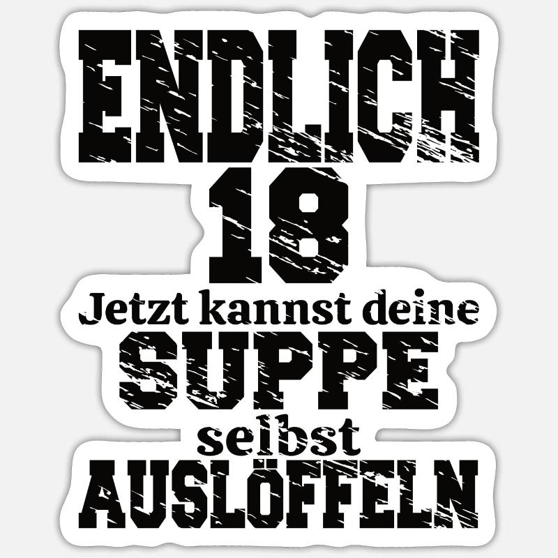 Endlich 18 18.Geburtstag Geschenk Junge Mädchen Sticker Größe S (10 x 10 cm)