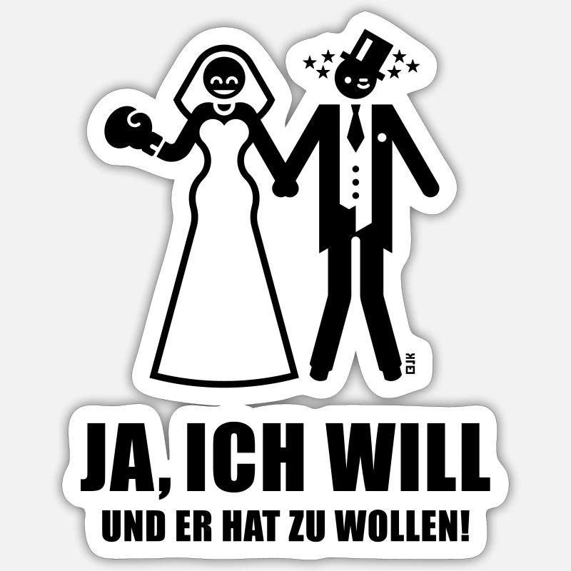 Ja, ich will … (Braut / JGA / Polterabend / Boxen) Sticker Größe S (10 x 10 cm)