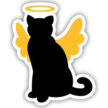 Chat aux ailes d'ange et halo - Sticker taille S (10 x 10 cm) - blanc mat - Devant
