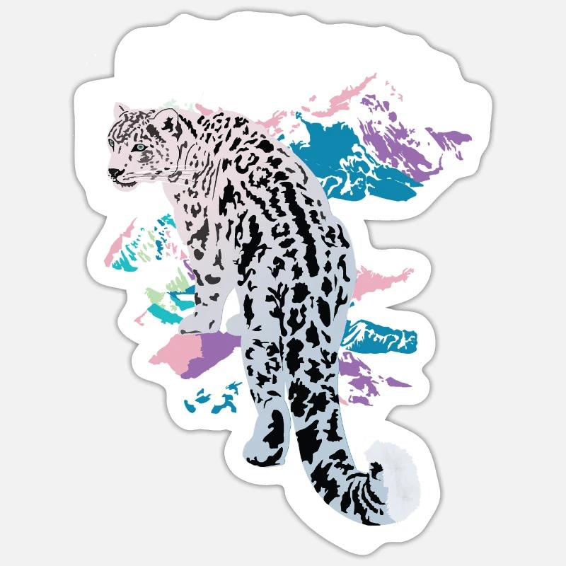 Léopard des neiges - Sticker taille S (10 x 10 cm) - blanc mat