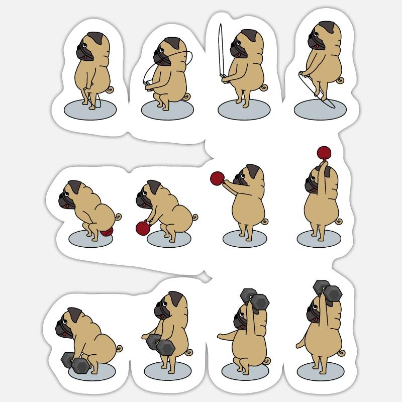 la bouffe fait du sport avec Dumbbell, Kettlebell - Sticker taille S (10 x 10 cm) - blanc mat