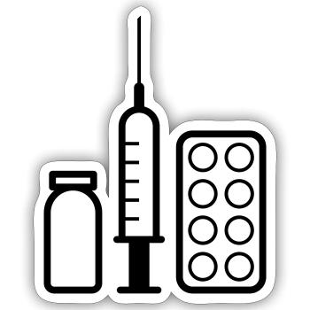 Spritze, Pille und Arzneimittel - Sticker Größe S (10 x 10 cm) - Mattweiß - Vorne