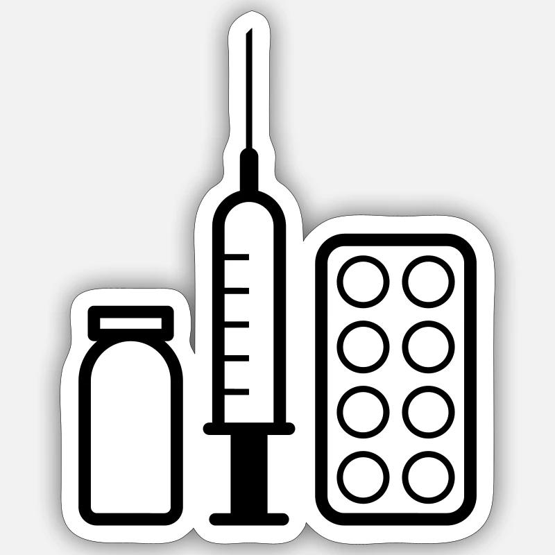 Seringue, pilule et médicaments Sticker taille S (10 x 10 cm)