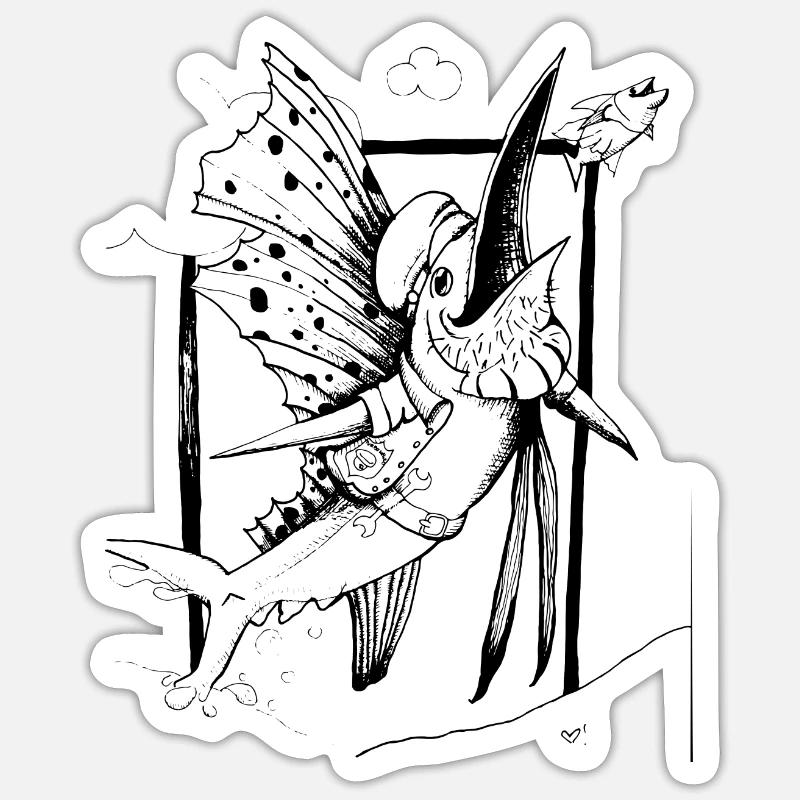 Fächerfisch_schwarz - Sticker størrelse S (10 x 10 cm) - mat hvid