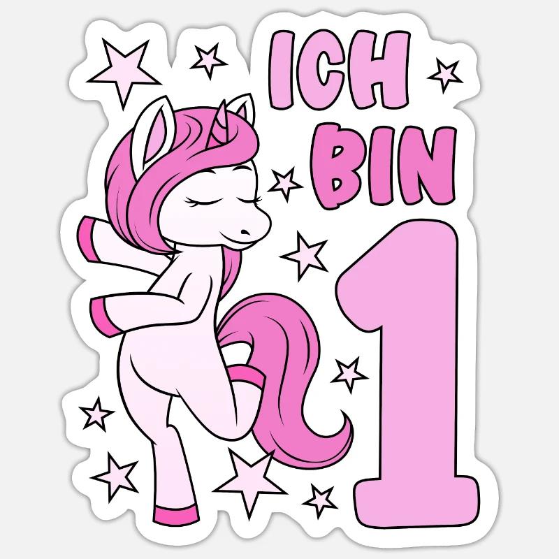1. Geburtstag Mädchen süßes rosa Einhorn Ich bin 1 - Sticker Größe S (10 x 10 cm) - Mattweiß