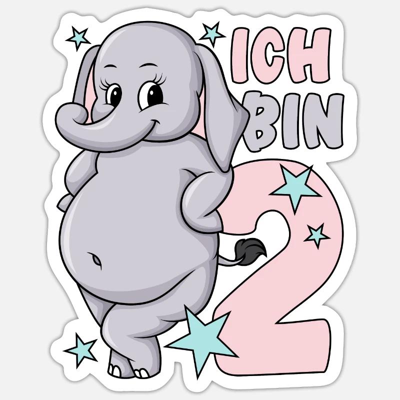 2. Geburtstag Mädchen süßer Elefant Ich bin 2 Sticker Größe S (10 x 10 cm)