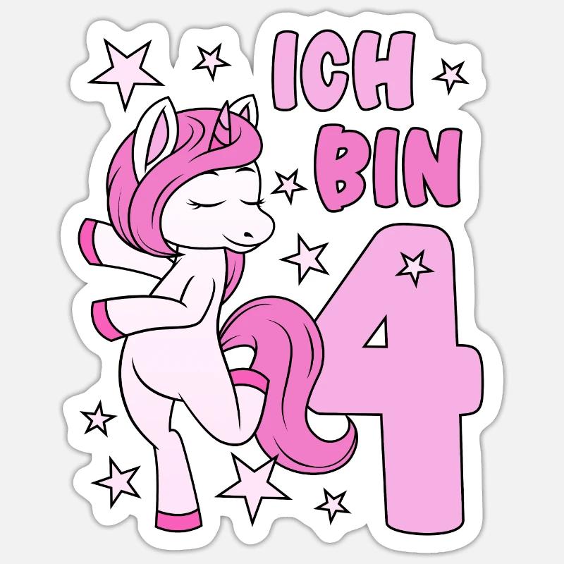 4. Geburtstag Mädchen süßes rosa Einhorn Ich bin 4 Sticker Größe S (10 x 10 cm)