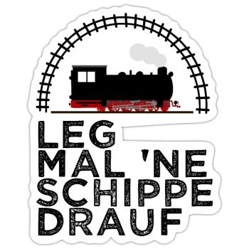 Dampflok Schiene Schippe drauf Kohle - Sticker Größe S (10 x 10 cm) - Mattweiß - Vorne