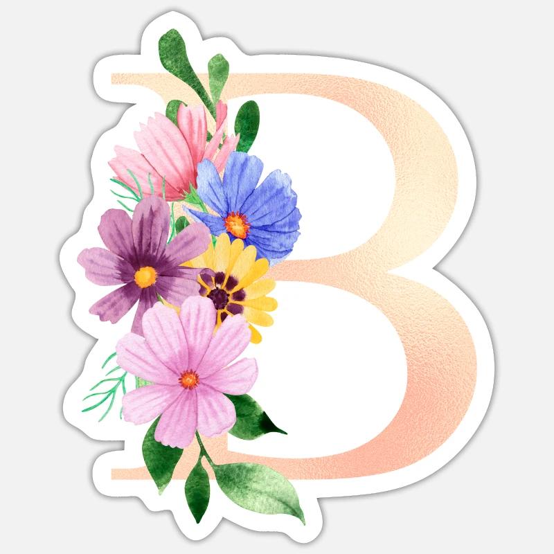 letter B flowered - Sticker size S (10 x 10 cm) - white matte