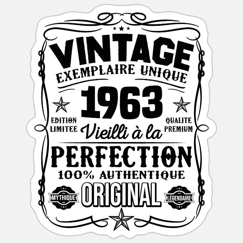 Millésime Fabriqué En 1963 Vieilli à La Perfection - Sticker taille S (10 x 10 cm) - blanc mat