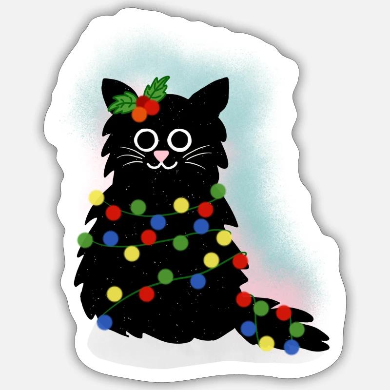 Weihnachts Katze - Sticker Größe S (10 x 10 cm) - Mattweiß