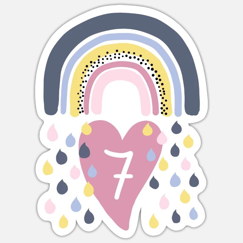 Regenbogen 7. Geburtstag Kind - Sticker Größe S (10 x 10 cm) - Mattweiß