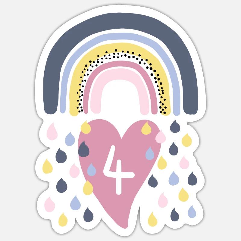 Regenbogen 4. Geburtstag Sticker Größe S (10 x 10 cm)