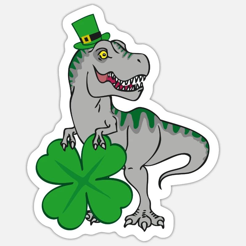 St. Patrick's Day T-Rex with cloverleaf and hat Sticker size S (10 x 10 cm)