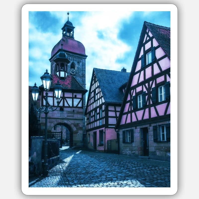 Middeleeuwse stad Sticker maat S (10 x 10 cm)
