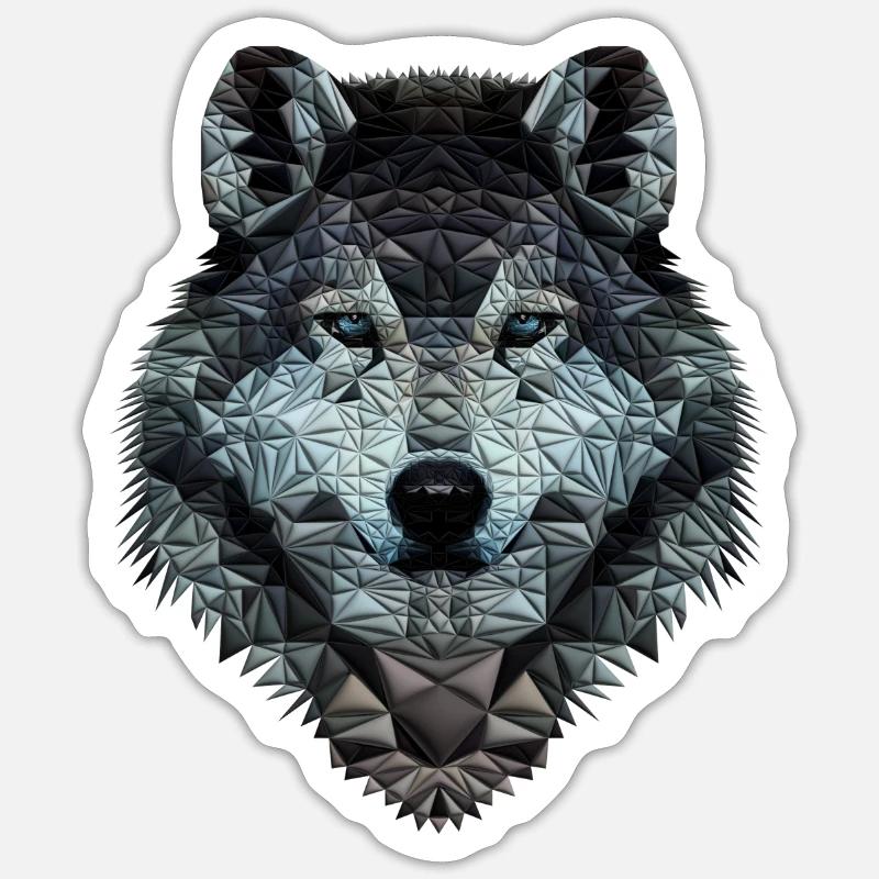Wolf Kopf Polygon design ( Wolf fan Geschenk ) - Sticker Größe S (10 x 10 cm) - Mattweiß