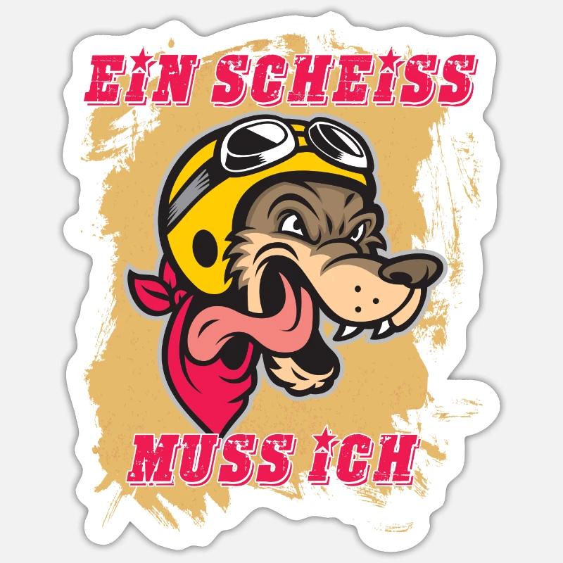 Ein Scheiss muss ich Wolf Motorrad Chopper - Sticker Größe S (10 x 10 cm) - Mattweiß