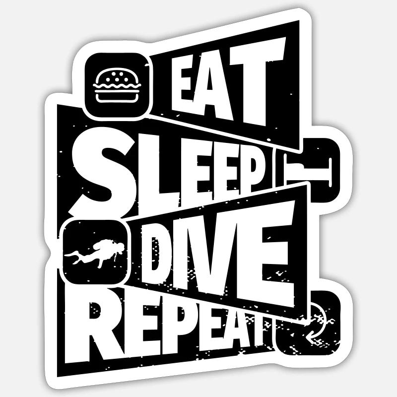 Plongée drôle disant plongeur: Manger, Dormir, Plonger - Sticker taille S (10 x 10 cm) - blanc mat