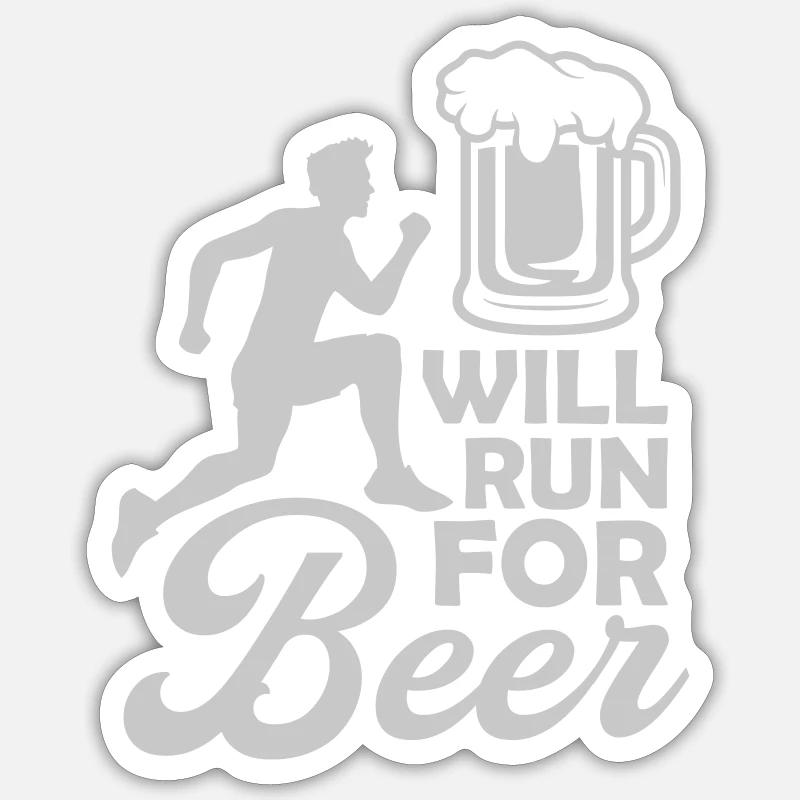Bière disant courir - Sticker taille S (10 x 10 cm) - blanc mat
