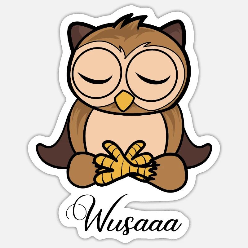 Auszeit Durchatmen Wusaaa Eule - Sticker Größe S (10 x 10 cm) - Mattweiß