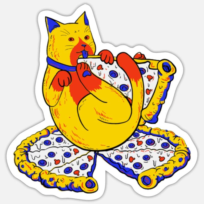 Chat Gourmand - Sticker taille S (10 x 10 cm) - blanc mat