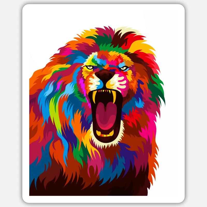 Lion Arc En Ciel - Sticker taille S (10 x 10 cm) - blanc mat