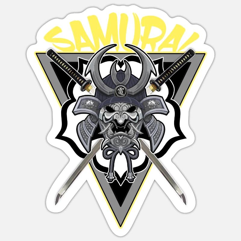 Casque Samurai Ninja Warrior et Katana Sticker taille S (10 x 10 cm)