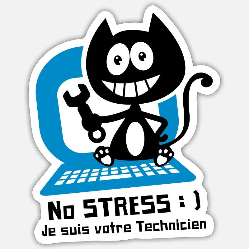Chat technicien informatique, humour de chat ! Sticker taille S (10 x 10 cm)