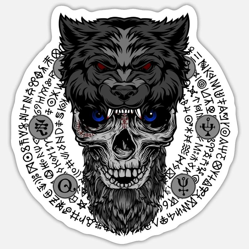 Crâne viking avec casquette de loup - Sticker taille S (10 x 10 cm) - blanc mat