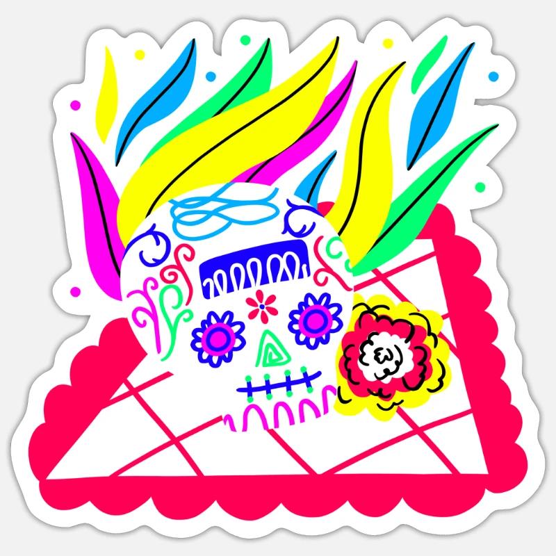 Crâne mexicain - Sticker taille S (10 x 10 cm) - blanc mat