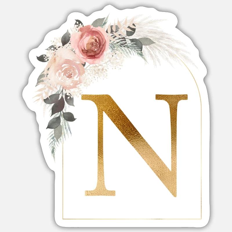 Personalisierbar Monogramm N Blumen Bogen Sticker Größe S (10 x 10 cm)