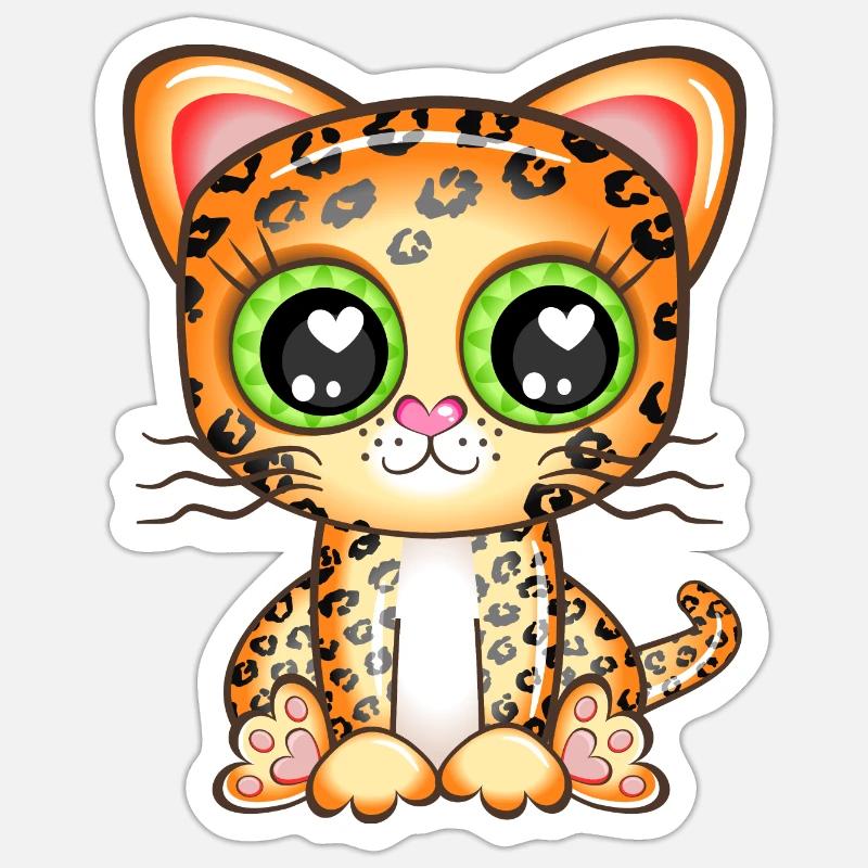 Leopard Kitten Cartoon - Sticker size S (10 x 10 cm) - white matte