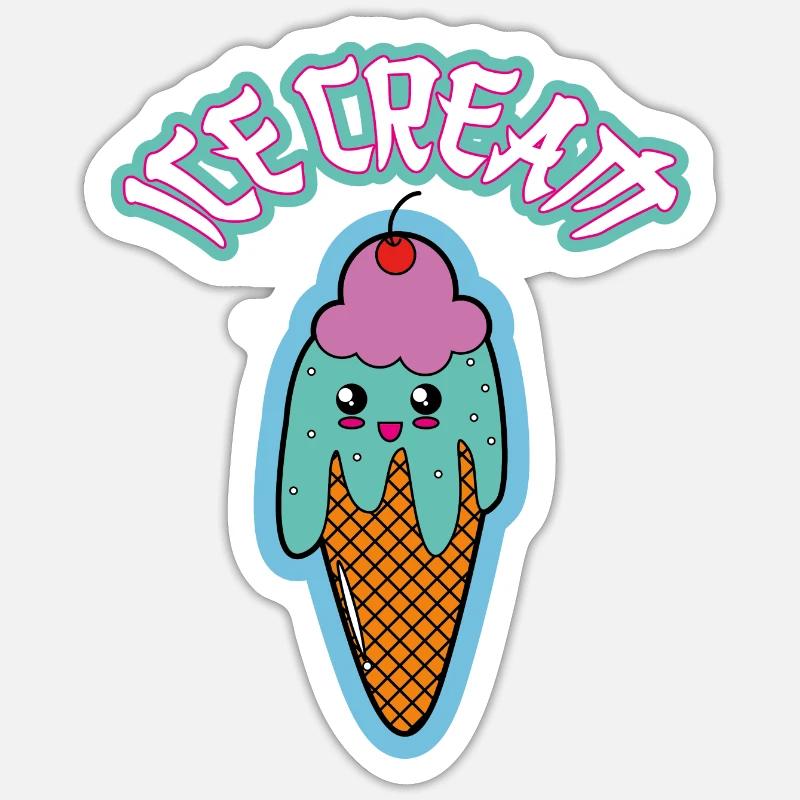 crème glacée mignonne - Sticker taille S (10 x 10 cm) - blanc mat