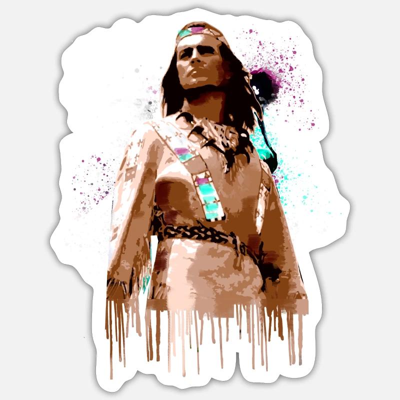 Winnetou,Indian,Illustration,Graffiti - Sticker size S (10 x 10 cm) - white matte