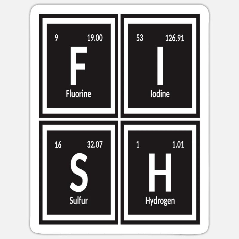Fischtabelle der Elemente Sticker Größe S (10 x 10 cm)