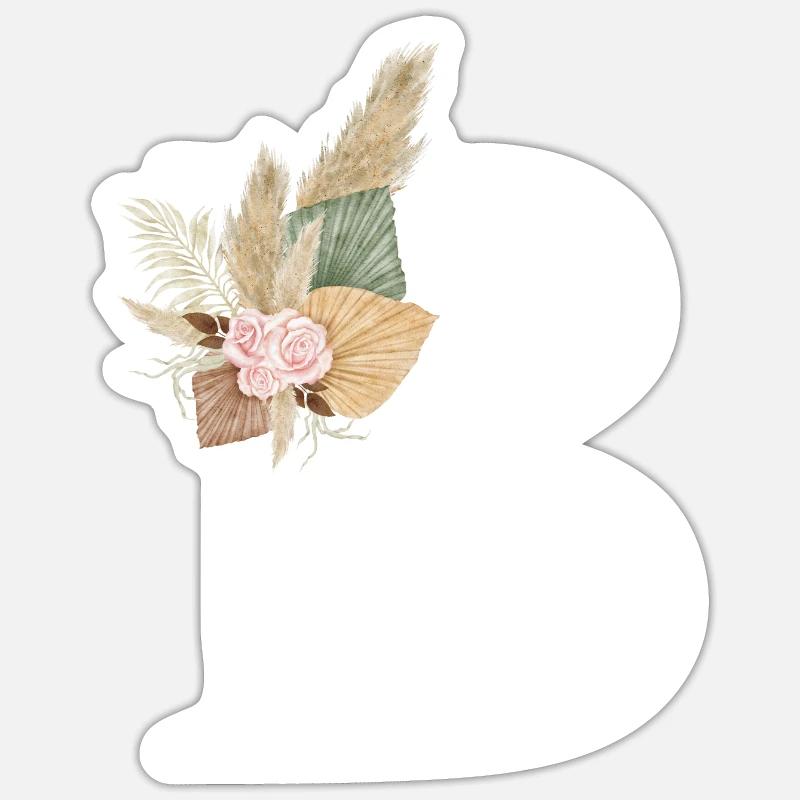 lettre B fleuris - Sticker taille S (10 x 10 cm) - blanc mat