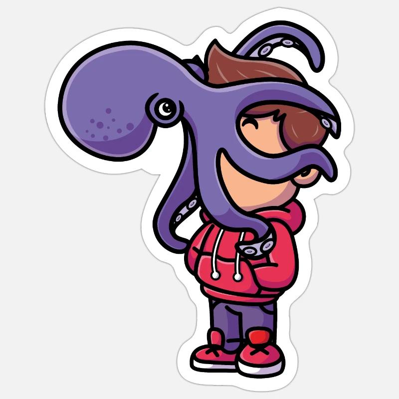 Poulpe sur le visage - Sticker taille S (10 x 10 cm) - blanc mat