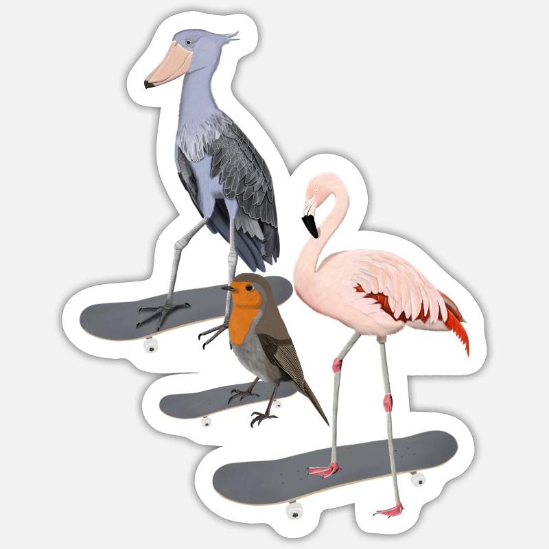 Shoebill Robin Skateboard Bird - Sticker størrelse S (10 x 10 cm) - mat hvid