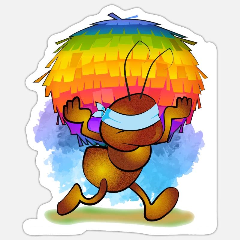 Braune Ameise mit einer Piñata - Sticker Größe S (10 x 10 cm) - Mattweiß
