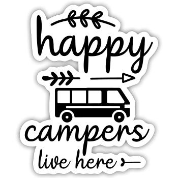 Des campeurs heureux vivent ici - Sticker taille S (10 x 10 cm) - blanc mat - Devant