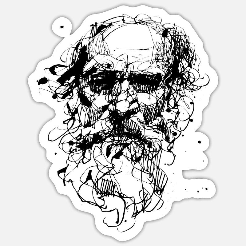 Visage à l'encre de chine - Sticker taille S (10 x 10 cm) - blanc mat