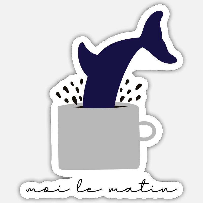 Moi le matin, plongeon et café - Sticker taille S (10 x 10 cm) - blanc mat