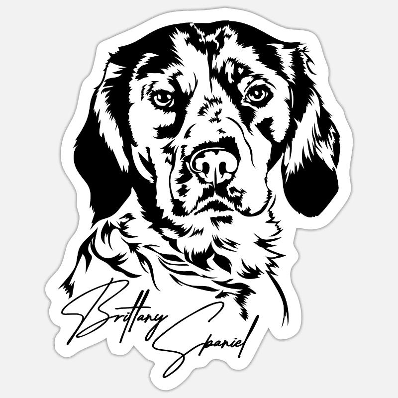 BRITTANY SPANIEL Ritratto Cani Cane Wilsigns - Sticker formato S (10 x 10 cm) - bianco opaco