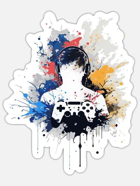 Gamer's Aquarell mit Gamepad - Sticker Größe S (10 x 10 cm) - Mattweiß