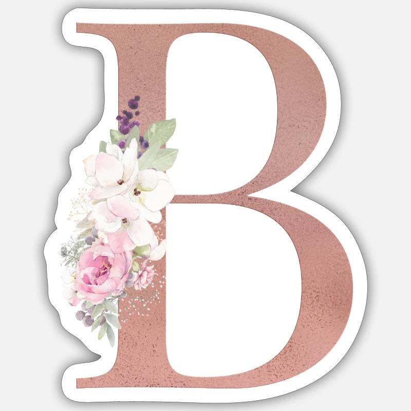 Personalisierbar Monogramm B Floral - Sticker Größe S (10 x 10 cm) - Mattweiß