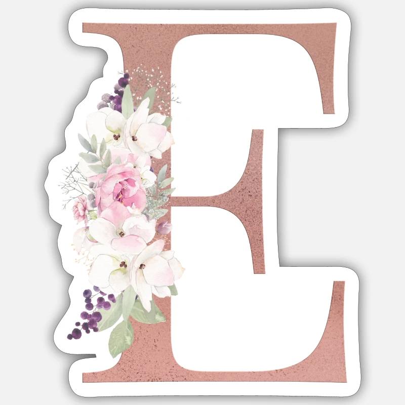 Monogram E-blomster, der kan tilpasses - Sticker størrelse S (10 x 10 cm) - mat hvid