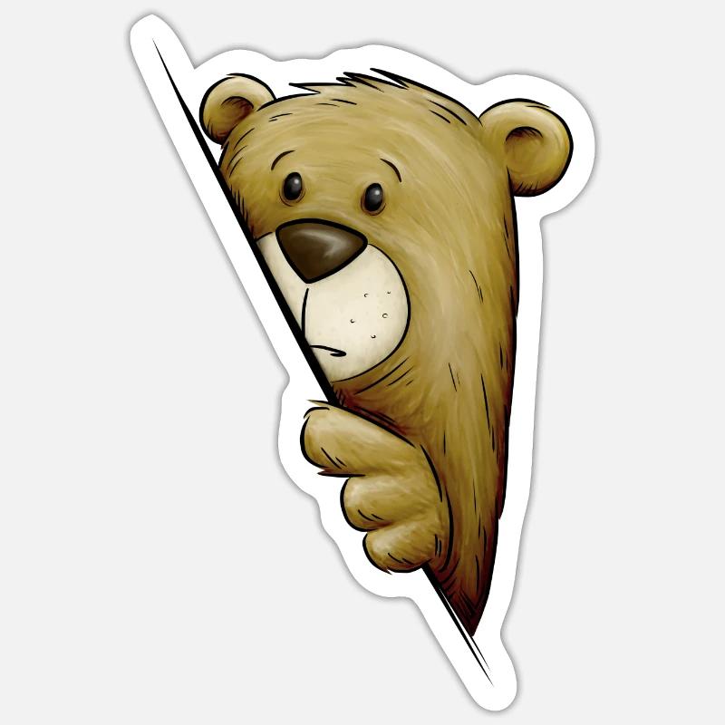 Funky Comic Bear looks around the corner Brown Bear - Sticker size S (10 x 10 cm) - white matte