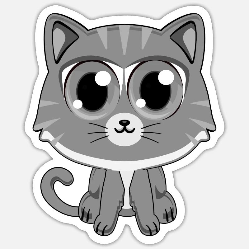 Chat gris Sticker taille S (10 x 10 cm)