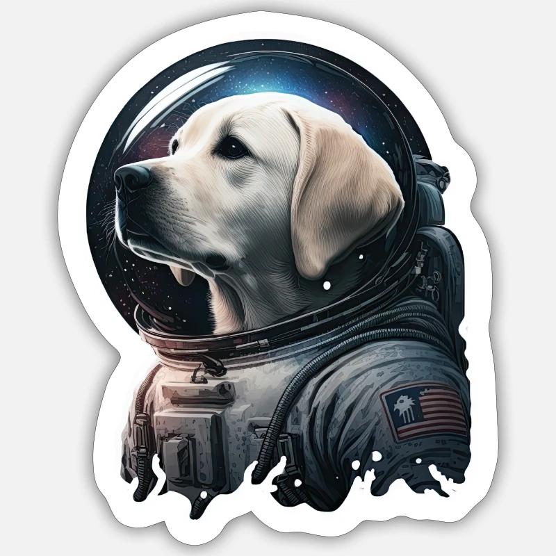 Labrador dans l’espace, drôles de chiens, Spacedogo! - Sticker taille S (10 x 10 cm) - blanc mat